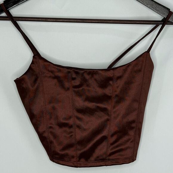 Aeropostale Corset Top XS Brown Satin Cropped Strappy Y2K Festival Party Wear - Picture 1 of 4